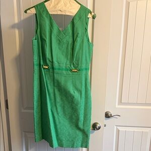 Tahari Green V-Neck Midi Dress